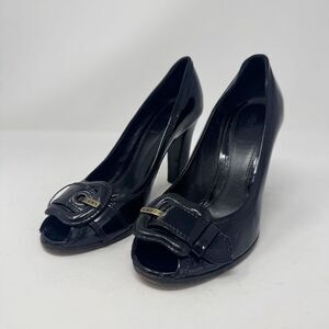 FENDI | Black Peep-Toe Pumps Heels Buckle Detail Women’s Size 37.5 (7-7.5)